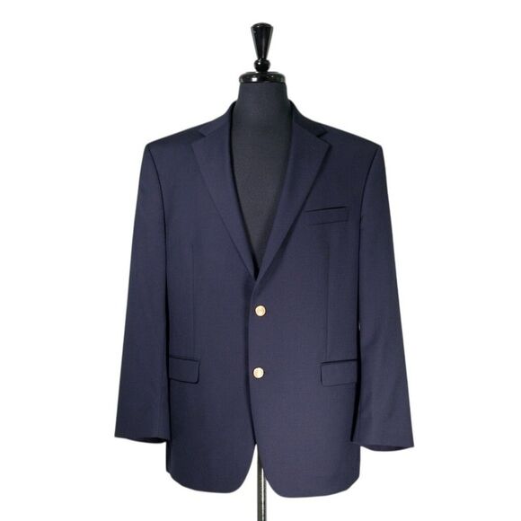 Ralph Lauren Mens Blazer 42R Blue Wool Gold Button Suit Jacket Sport Coat Lined